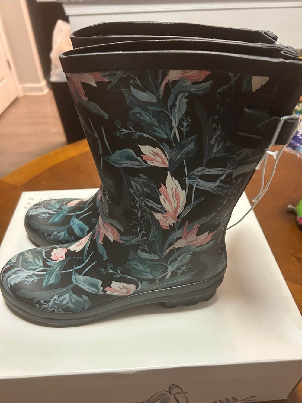 a new day Black Floral Women's Rain Boots with Pink Accents - Picture 2 of 5